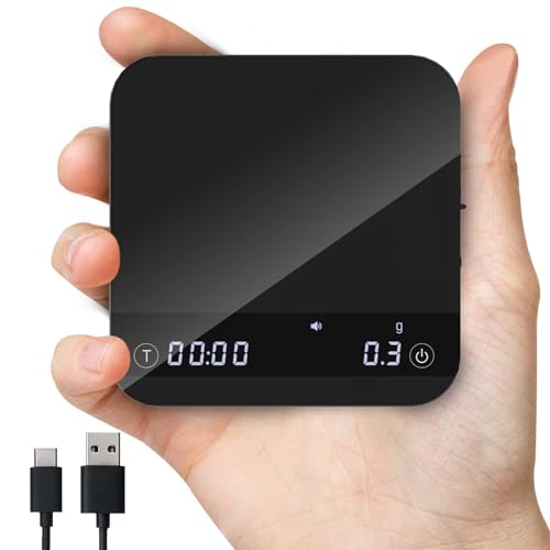Mini Coffee Scale with Auto Timing, Rechargeable Espresso Scale with Timer, 2kg/0.1g High Precision Scale for Espresso and Pour-Over Coffee with Brewing Assist Modes Matte Black