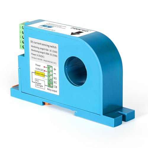DEWIN Current Sensing Switch, D360 0-50A DIN Rail DC Current Sensing Switch with Overload Protection Linkage Control Hall Sensor 1NO+1NC