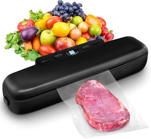 Vacuum Sealer, Automatic Food Vacuum Sealer Machine One-Touch Vacuum Sealing for Dry & Moist Food Preservation, Compact Vacuum Packer Machine Black