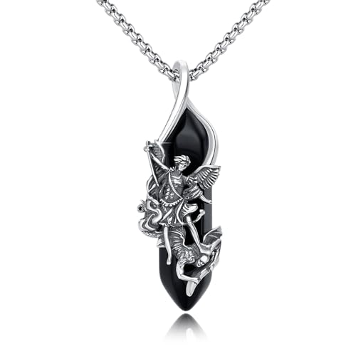 TRISHULA Saint Medal 925 Sterling Silver Necklace St Florian Archangel Michael Poseidon St Christopher Amulet Religious Jewellery Unisex Gift St. Michael necklace with crystal pendant