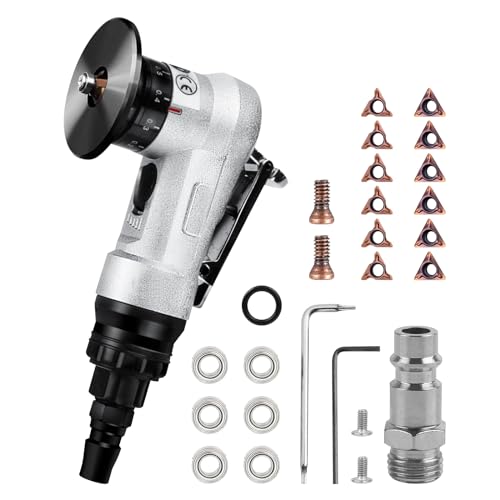 Mini Pneumatic Chamfering Machine, Handheld Beveling Machine Tool Pneumatic Chamfer Tool 45 Degree for Metal Wood Trimming Chamfer Deburring, Aluminum Alloy Shell (6*R+ 6*C Blade+6*Bearing) 6*R+ 6*C Blade+6*Bearing