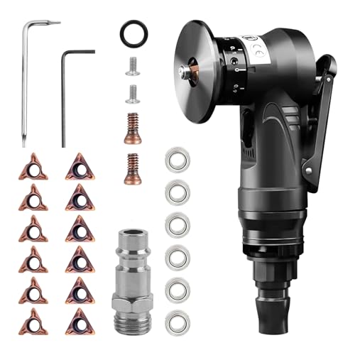Mini Pneumatic Chamfering Machine, 45 Degree Handheld Linear Trimming Deburring Tool, Black Air Chamfer Tool Deburring Machine for Metal Wood with 1/4 Inch Air Inlet (6 R+6C Angle Blades+4 Bearing) 6 R+6C Angle Blades+4 Bearing