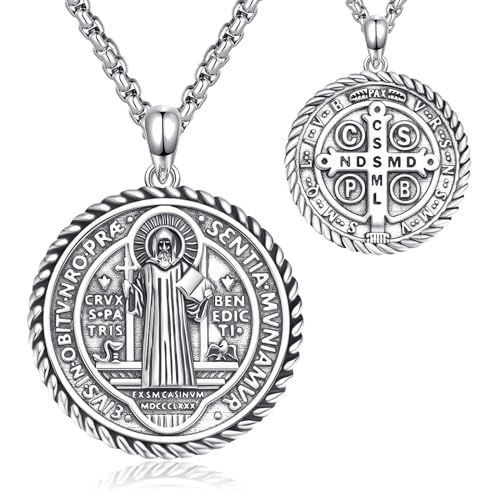 REDSUN Holy Michael Necklace for Men, Sterling Silver, Archangel, Michael Necklace, Christopher/Benedict/Virgin Mary, Religious Sacred Medal Jewelry for Men, Women, Boys sacred benedikt necklace