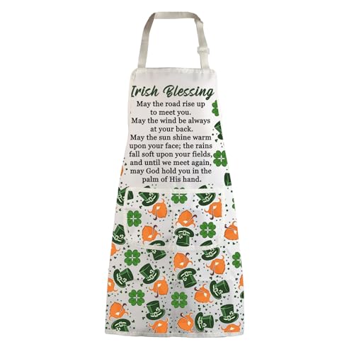 Irish Blessing Cooking Kitchen Apron Irish Blessing Gifts for Women Men Irish Prayer Chef Baking Garden BBQ Apron with Pocket Irish Blessing apron wh