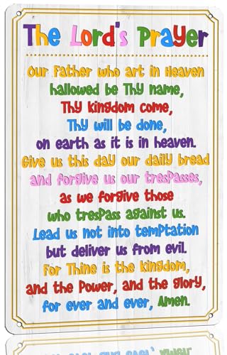 The Lord's Prayer Metal Sign Our Father Prayer Wall Decor Religious Bible Study Scripture Wall Poster for Church Classroom Girls Room Boys Bedroom - Blessed Christian Sign Gift 8x12 Inch 8x12inch P2