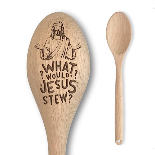 Jesus Cooking Spoon – What Would Jesus Stew? Engraved Wooden Spoon – Funny Religious Gift for Home Chefs – Affordable & Fun Baking Gift for Men/Women