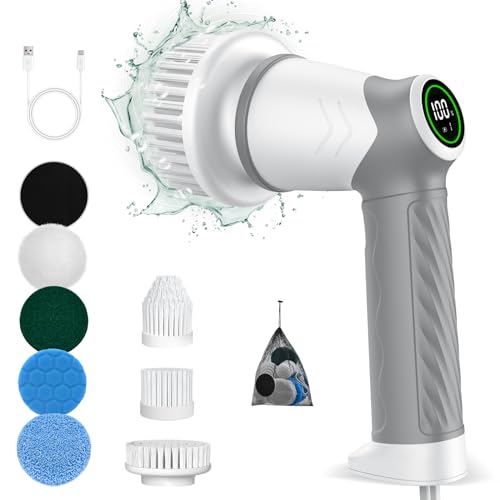 Electric Cleaning Brush, Cordless Spin Scrubber with 6 Brush Heads, 2 Modes Cleaning Brush for Household, Multifunctional Brush, Perfect for Deep Cleaning of Tiles, Kitchen, Grill, Glass