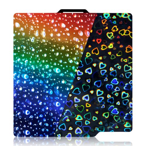 IdeaFormer Holographic PEH Effect Sheet Bambu Lab X1/X1C/X1E/P1P/P1S/A1, 257x257mm Double Sided Smooth Sweetheart+Waterdrop Spring Steel Build Plate for Bambu Labs 3D Printers Flexible Print Bed