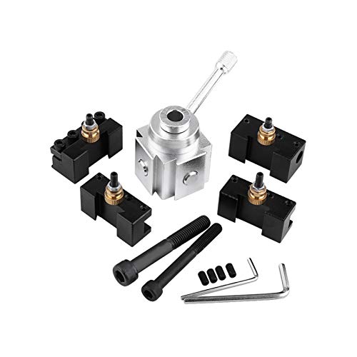 Tool Post Set, Aluminum Alloy Mini Lathe Tool Holder Kit for Turning, Facing & Cutting, Compatible with Most Mini Benches (e.g. CJ18A, C2, C3)