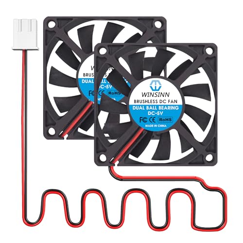 WINSINN DC 70mm Fan 5V 7010 Dual Ball Bearing Brushless Cooling 70x10mm 2PIN (Pack of 2Pcs)