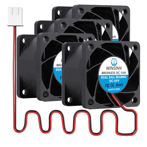 WINSINN 40mm DC 24V 4028 Dual Ball Bearing Brushless Cooling Fan (Pack of 4Pcs) - 1.57" x 1.57" x 1.57", 6000RPM, 8.67CFM, 30dBA, 2-Pin, Compatible with Desktop, Server, 3D Printer