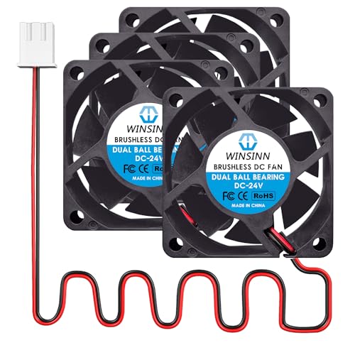 WINSINN DC 60mm Case Fan 24V 6025 Dual Ball Bearing Brushless Cooling 60x25mm 2PIN (Pack of 4Pcs)