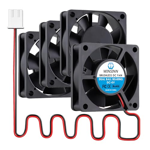 WINSINN DC 60mm Fan 5V 6020 Dual Ball Bearing Brushless Cooling 60x20mm 2PIN (Pack of 4Pcs)
