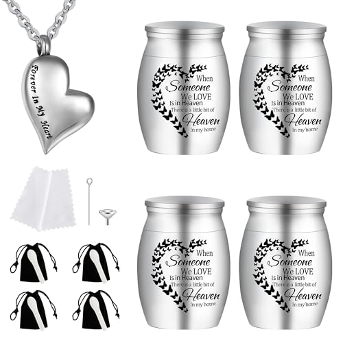 small urns for human ashes with Ashes Necklaces,Mini Urns for Human Ashes - 1 necklaces for human ashes and 4 Piece Stainless Steel Funeral Small Ashes Keepsake for Men & Women