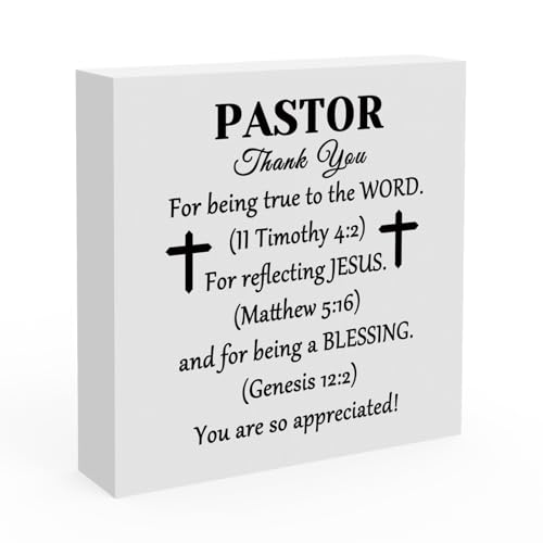 Thank You Gift for Pastor Gift for Men Women Pastor Appreciation Gifts Home Office Desk Wood Sign Inspirational Gifts for Pastor Birthday Anniversary Christian Tabletop Gift Religious Scripture Gift