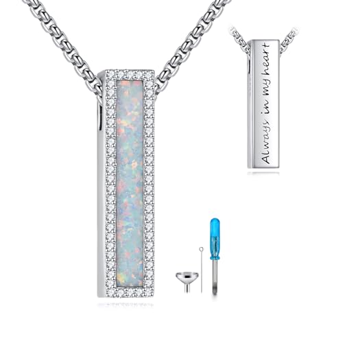 Urn Necklaces for Ashes 925 Sterling Silver Opal/Turquoise/Moss Agate 3D Bar Cremation Memory Valentine's Day Jewellery for Women Men opal necklace