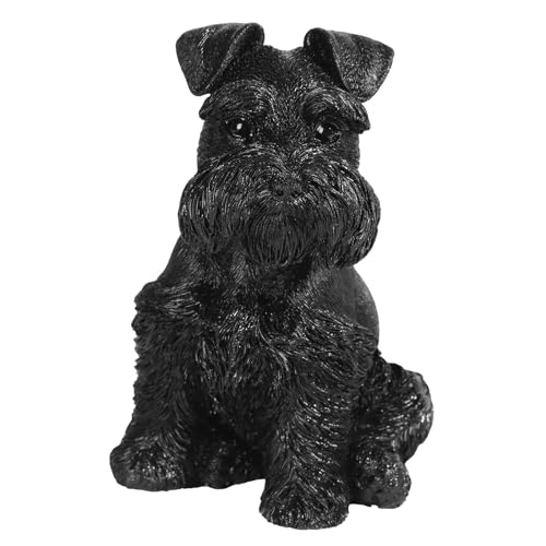 Nupuyai Resin Obsidian Standing Schnauzer Dog Crystal Stone Figurine