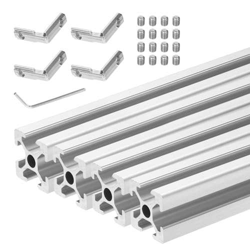 sourcing map 4 Pcs T Slot 2020 Aluminum Extrusion Profile European Standard 350mm x 20mm Linear Rail Extrusion Frame for 3D Printer, CNC, DIY (Silver Tone)