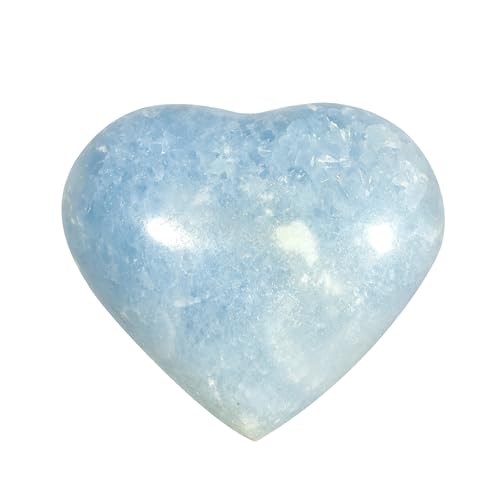 Nupuyai Natural Blue Celestite Crystal Heart Worry Palm Stone 100-250g Blue Celestite Stone