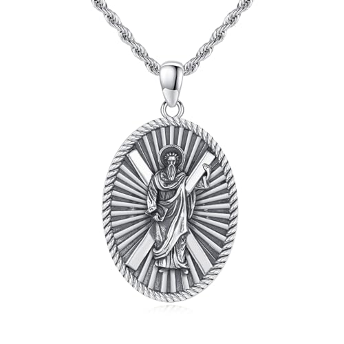 925 Sterling Silver Saint Andrew Necklace St Andrew Oval Medal Pendant Religious Jewellery Catholic Gifts for Men Women