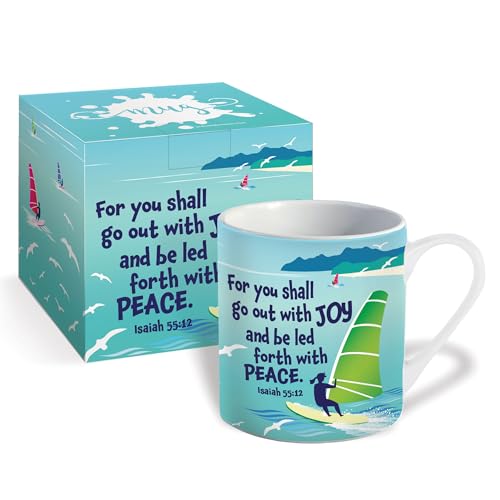 Christian Mug with Gift Box, Go Out with Joy, Bible Verse Isaiah 55:12