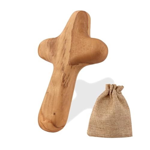 10cm Handmade Olive Wood Cross Crucifix with Linen Pouch Religious Keepsake