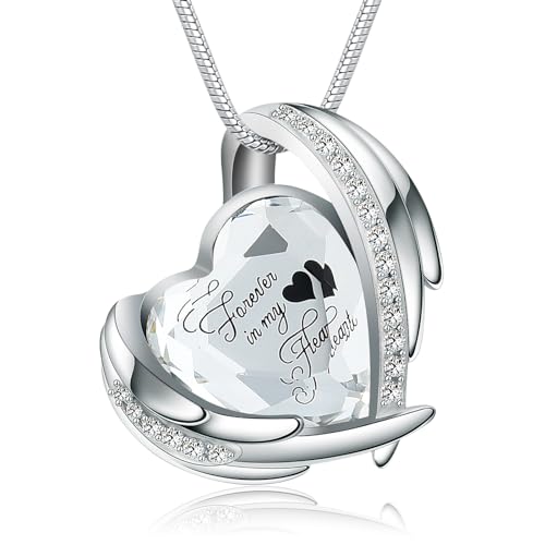 Heart Urn Necklace for Ashes for Women Girl Cremation Jewelry with Crystals Memorial Lockets Urn Pendant for Human Ashes Forever in My Heart/Always in my heart Silver-White-Forever