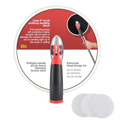Pole Drywall Sander Radius Handheld Sander Head 9 Inch for Dry Wall Radial Round Celing Prep Painting Sanding Tool Include 3 Pcs Sanding Sheets 80,100,150 Grits