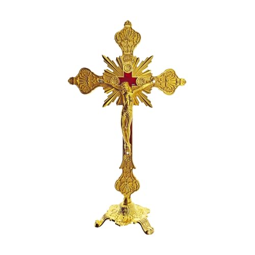 10" Standing Crucifix with Base Tabletop Catholic Jesus Crucifix Antique 25.5L x 15W cm
