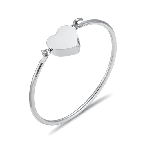 Cremation Jewelry Heart Urn Bracelet for Ashes Stainless Steels Heart Ashes Bracelet Bangle Memorial Cremation Bracelet Ashes Keepsake Jewelry Gifts for Women Girls Loss of Ones Silver