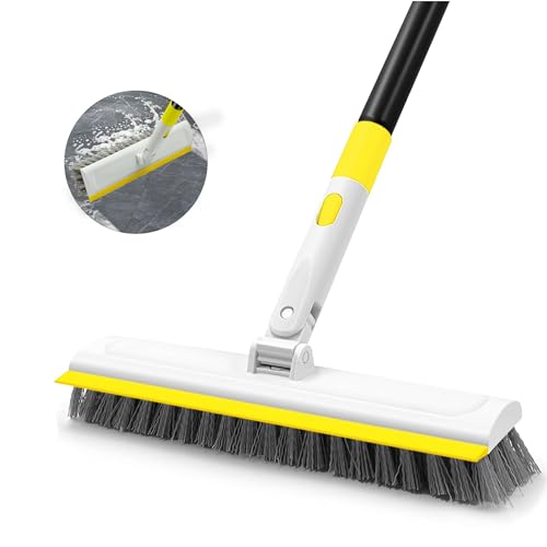 Floor Scrub Brush with 127CM Long Handle for Cleaning, 2 in 1 Scrape Scrubber Brush with Squeegee, 180° Rotating Tile Tub Scrub Brushes Attachment for Clean Bathroom Deck Kitchen and Wall