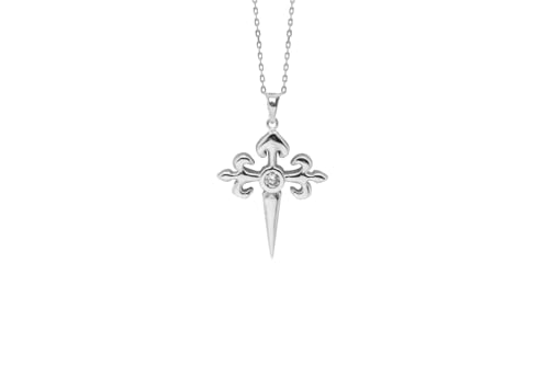 925 Sterling Silver and White Cubic Zirconia Pendant - Way of Saint James Cross, Camino of Santiago (13 MM x 20 MM)