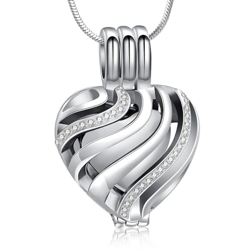 Minicremation Heart Cremation Jewelry for Ashes Urn Necklaces with Hollow Urn Keepsake Pendant Charm Stainless Steel Cremation Pendant Memorial Locket Silver