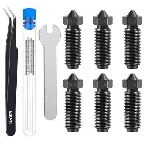 6PCS 0.4mm Hardened Steel Volcano Nozzles for Anycubic Kobra 3 V2/Kobra 3/Kobra 3 Combo/Kobra S1/Kobra S1 Combo, Extruder Hotend Nozzle Kit with Cleaning Needle, Tweezers and Wrench Kobra 3 Hardened Steel Nozzle