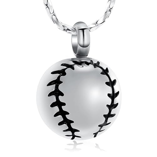 Baseball Cremation Jewelry Urn Necklace for Ashes for Women Men Loved One Memorial Keepsake Urn Jewelry Ashe Pendant Silver&black
