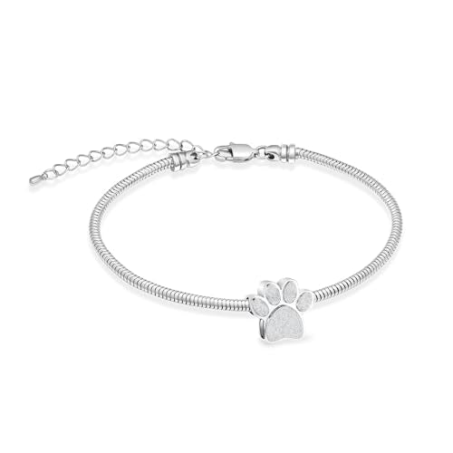 Cremation Bracelet for Ashes Memorial Jewelry Stainless Steel Pet Paw Heart Shape Urn Pendant Bangle Loved Ones Funeral Ashes Holder Keepsake Gift Paw-Silver