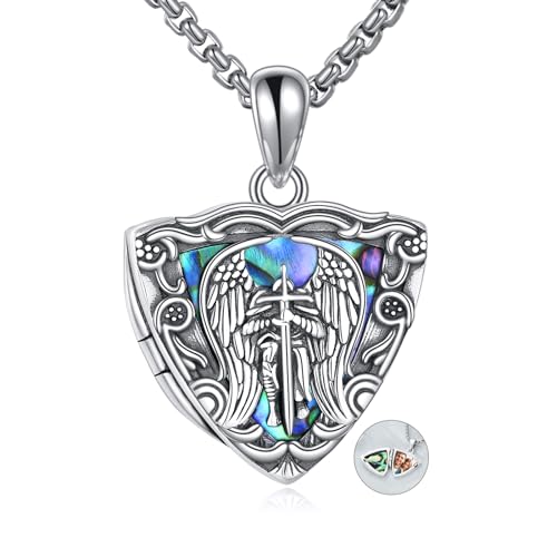 URONE St. Michael Locket Necklace 925 Sterling Silver Saint Michael Locket Pendant Necklace Saint Amulet Religion Jewellery Gifts for Men Women