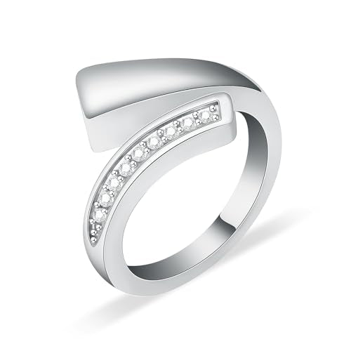 Urn Ring for Ashes for Women Men Cubic Zirconia Ash Ring Memorial Cremation Jewelry Bereavement Keepsakes Gift for Loss of a Loved One (10#, Silver)