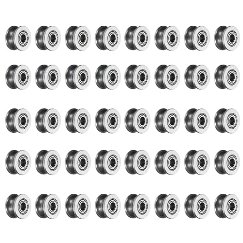 sourcing map 40pcs U624ZZ U Groove Track Guide Bearing 4x13x7mm U Groove Roller Wheel Carbon Steel Bearings, ABEC3 U604ZZ 40