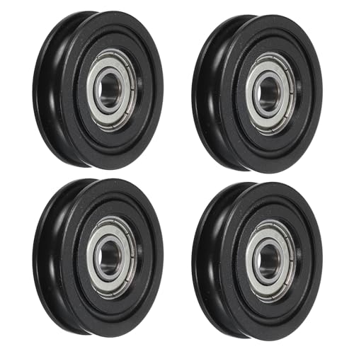 sourcing map 4pcs U608ZZ Nylon Pulley U-Groove Ball Bearing 8x40x10mm U Groove Roller Wheel (GCr15) Chrome Steel Bearings, ABEC3 Black 4