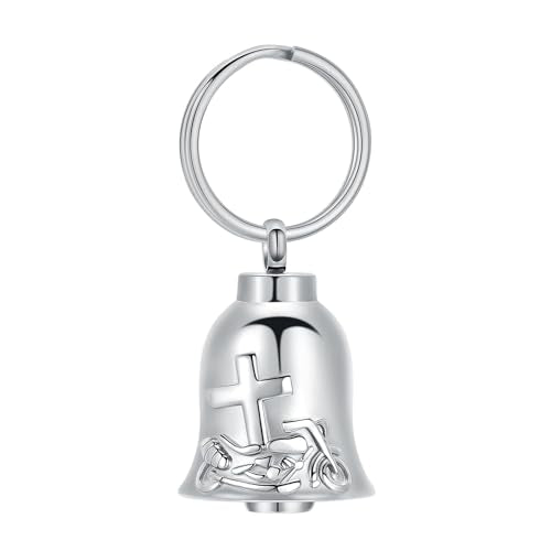Motorcycle Bell Urn Necklace for Ashes Memorial Pendant Cross Cremation Jewelry Ash Holder Keepsake Jewellery Gift for Loved Ones Motorcycle Bells Keychain Keychain-silver