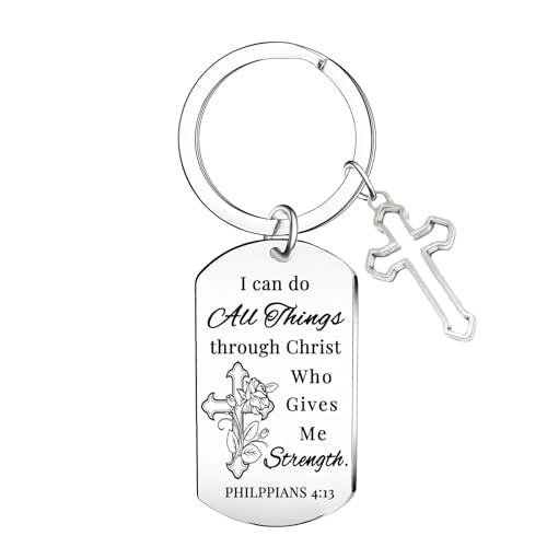 MADHAHEFU Christian Keyring With Cross Pendant - Inspirational Bible Verse Gifts for Women & Men