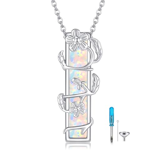 Urn Necklaces for Ashes Sterling Silver Opal 3D Bar Cremation Jewellery for Ashes Memorial Keepsake for Women Wife Mom
