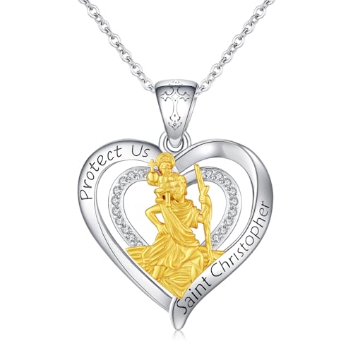 Patron Saint Necklace 925 Sterling Silver St Michael/St Christopher/St Jude/Jesus Pendant Necklace Catholic Protector Talisman Michael Archangel Heart Necklace Jewellery 18+2" Saint Christopher