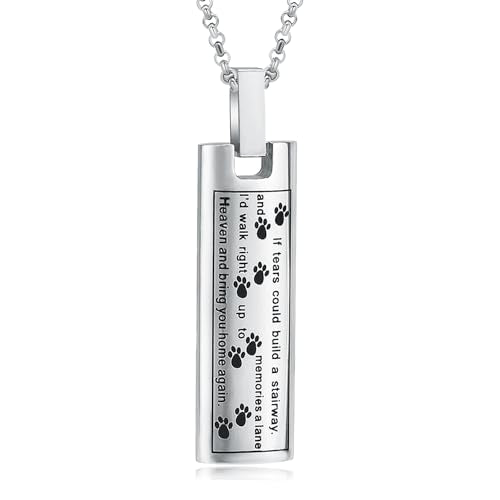 Urn Necklace for Ashes Pet Paw Print Cremation Jewelry Memorial Pendant for Dog Cat Ashes Keepsake Locket Jewellery for Men for Women Silver