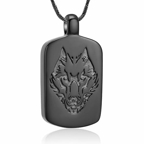 Pet Cremation Jewellery Wolf Poker Urn Necklaces for Ashes Stainless Steel Keepsake Memorial Pet Ash Pendant Jewellery for Men Women A-Black
