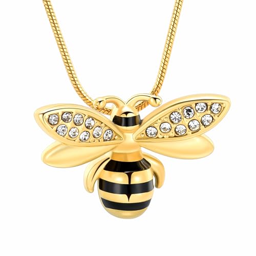 Cremation Jewelry for Ashes Pendant - Bee Urn Necklace with Mini Keepsake Urn Memorial Ash Jewelry Cremation Ash Pendant Loved One Gold