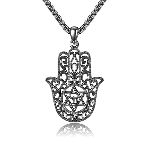 DAYLINLOVE Hamsa Necklace For Men 925 Sterling Silver Star Of David Necklace Chai Necklace Hamsa Hand Pendant Jewish Jewelry Religious Gifts For Men Women