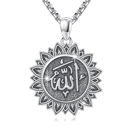 Allah Necklace 925 Sterling Silver Muslim Islam Pendant Arabic Lotus Necklace Muslim Islamic Religious Jewellery Gifts for Men Women