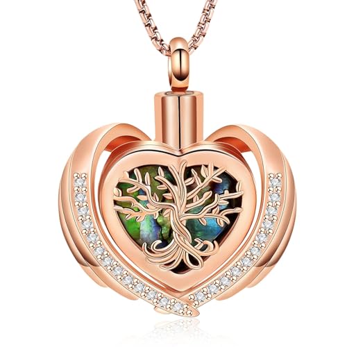 Tree of Life Cremation Jewellery Urn Necklaces for Ashes Heart Shape Lovers Keepsake Memorial Urn Stainless Steel Ash Pendant Cremation Jewellery Rose Gold